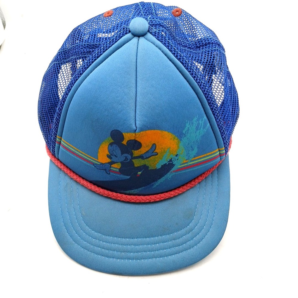 Disney Parks Surfing Mickey Mouse Youth Trucker Hat Cap Blue Snapback Used